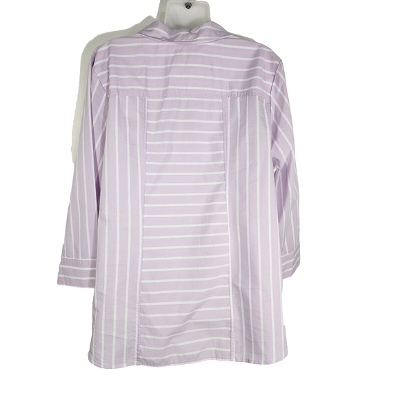 Denim & Co. Womens Shirt Size 1X Stripe Stretch Poplin 3/4 Sleeves Light Orchid - Picture 2 of 9